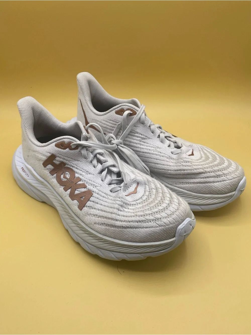 HOKA Women's Mach 5 in the White/Copper